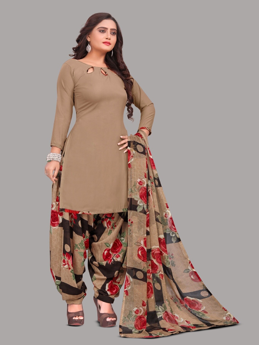 

APNISHA Printed Unstitched Dress Material, Brown