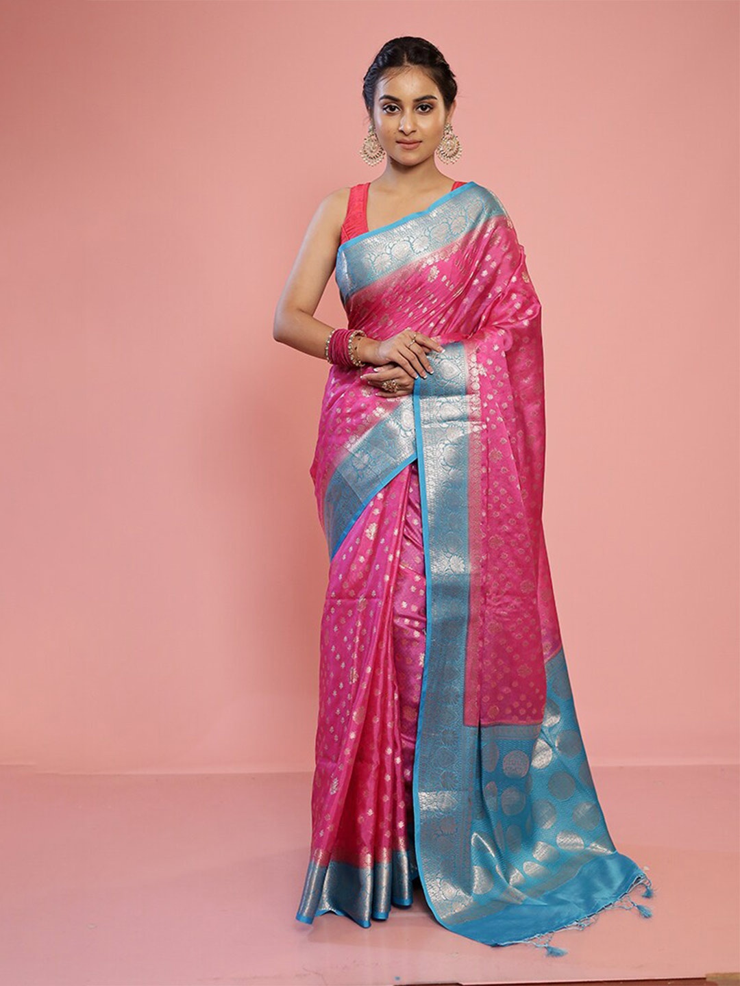 

AllSilks Ethnic Motifs Woven Design Saree, Pink