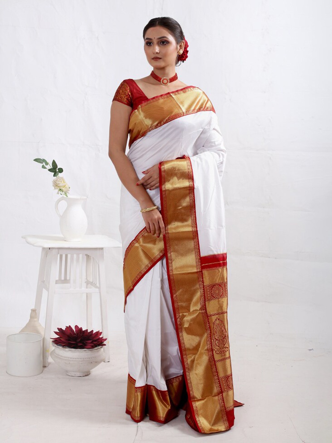 

AllSilks Pure Silk Kanjeevaram Saree, White