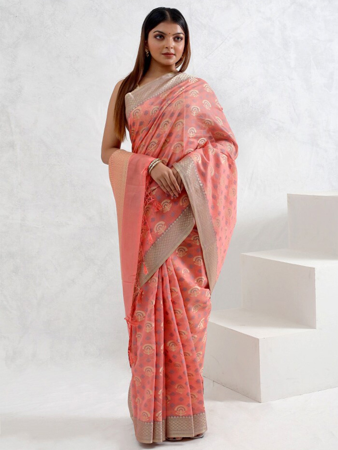 

AllSilks Ethnic Motifs Woven Design Pure Cotton Saree, Pink