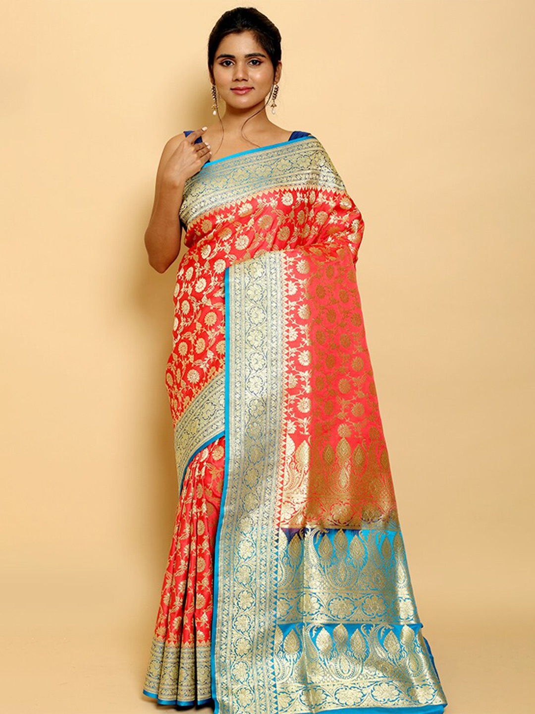 

AllSilks Pink Silk Blend Banarasi Saree