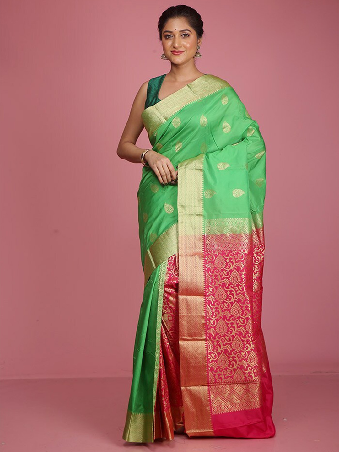 

AllSilks Green Pure Silk Kanjeevaram Saree
