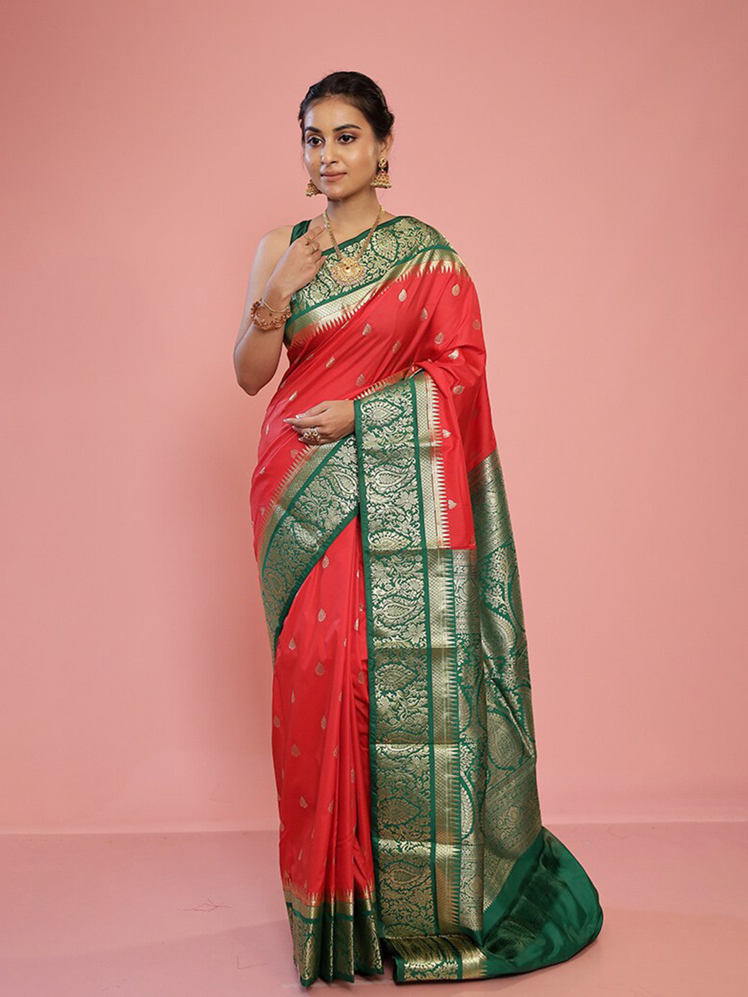 

AllSilks Ethnic Motifs Woven Designed Pure Silk Kanjeevaram Saree, Rust