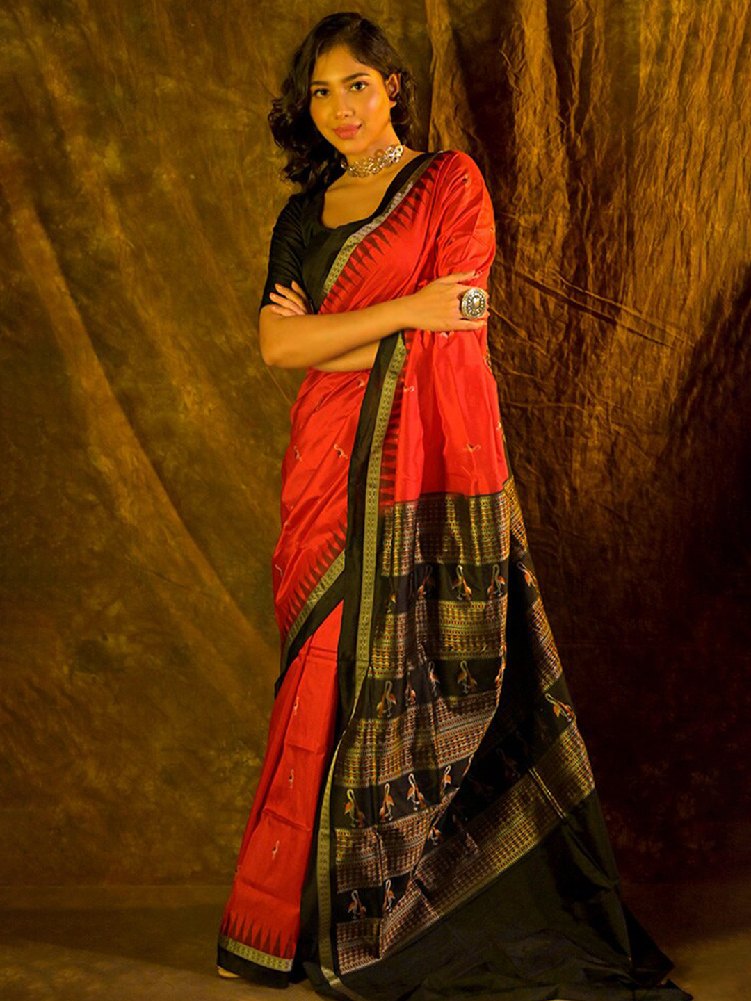

AllSilks Ethnic Motifs Woven Design Pure Silk Sambalpuri Saree, Red