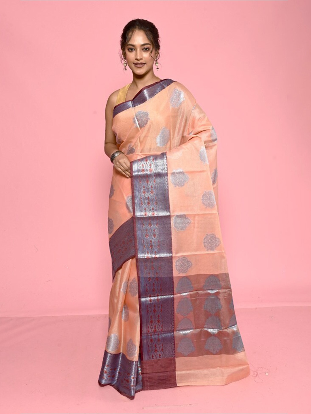 

AllSilks Ethnic Motifs Woven Design Silk Cotton Saree, Peach
