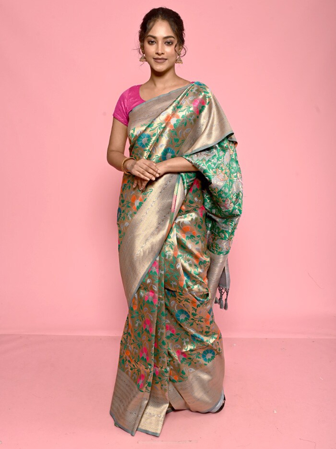 

AllSilks Floral Woven Design Saree, Grey