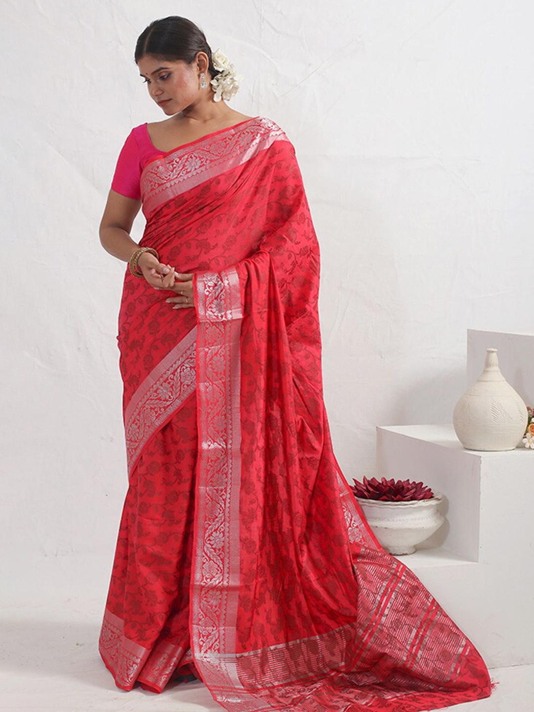 

AllSilks Ethnic Motifs Woven Design Saree, Pink