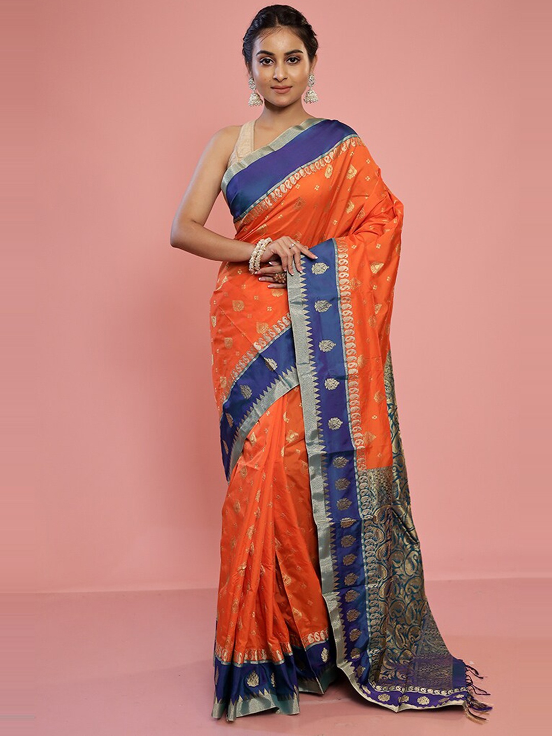 

AllSilks Ethnic Motifs Woven Design Pure Silk Kanjeevaram Saree, Pink