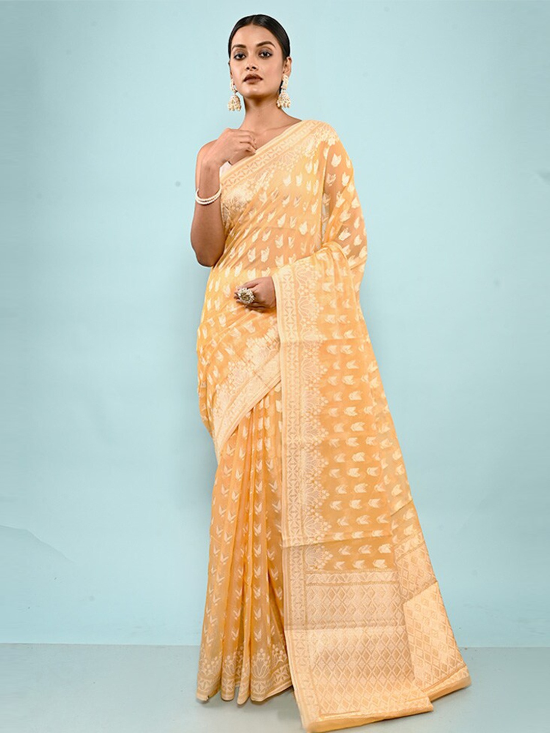 

AllSilks Ethnic Motifs Woven Design Silk Cotton Saree, Yellow