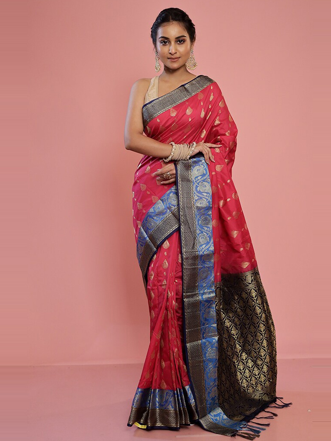

AllSilks Woven Design Silk Blend Kanjeevaram Saree, Pink