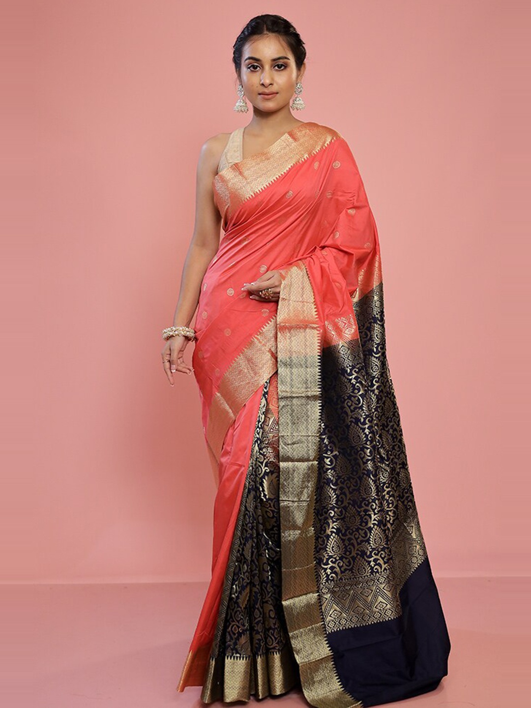 

AllSilks Woven Design Silk Blend Kanjeevaram Saree, Pink