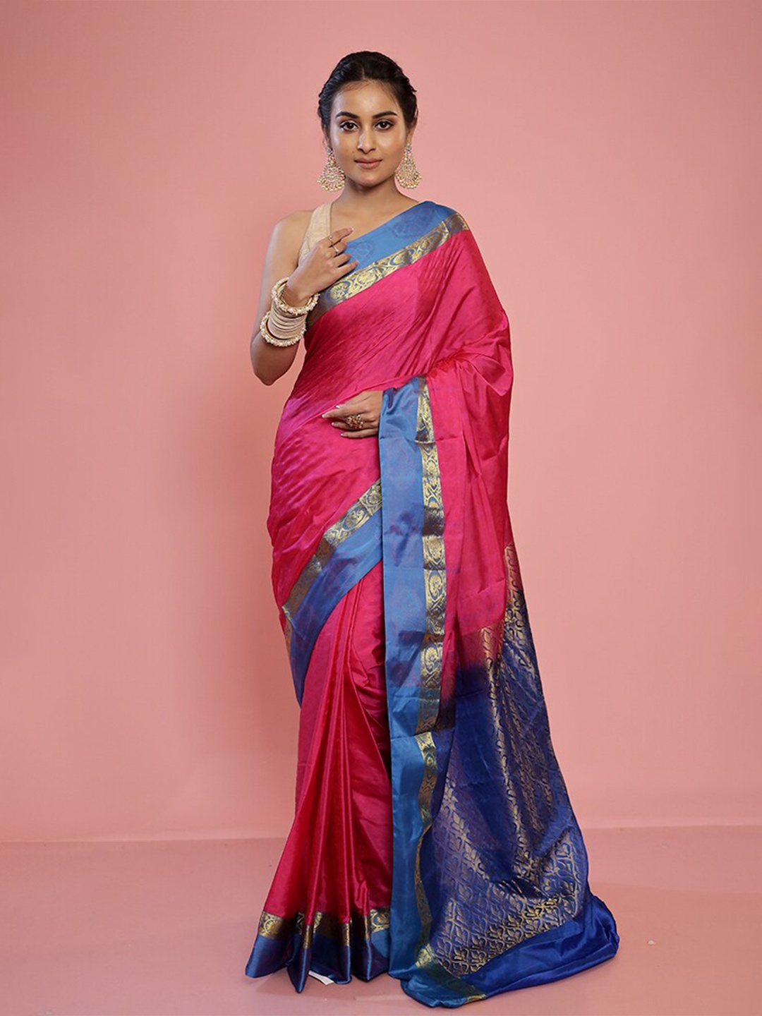 

AllSilks Woven Design Zari Kanjeevaram Saree, Pink