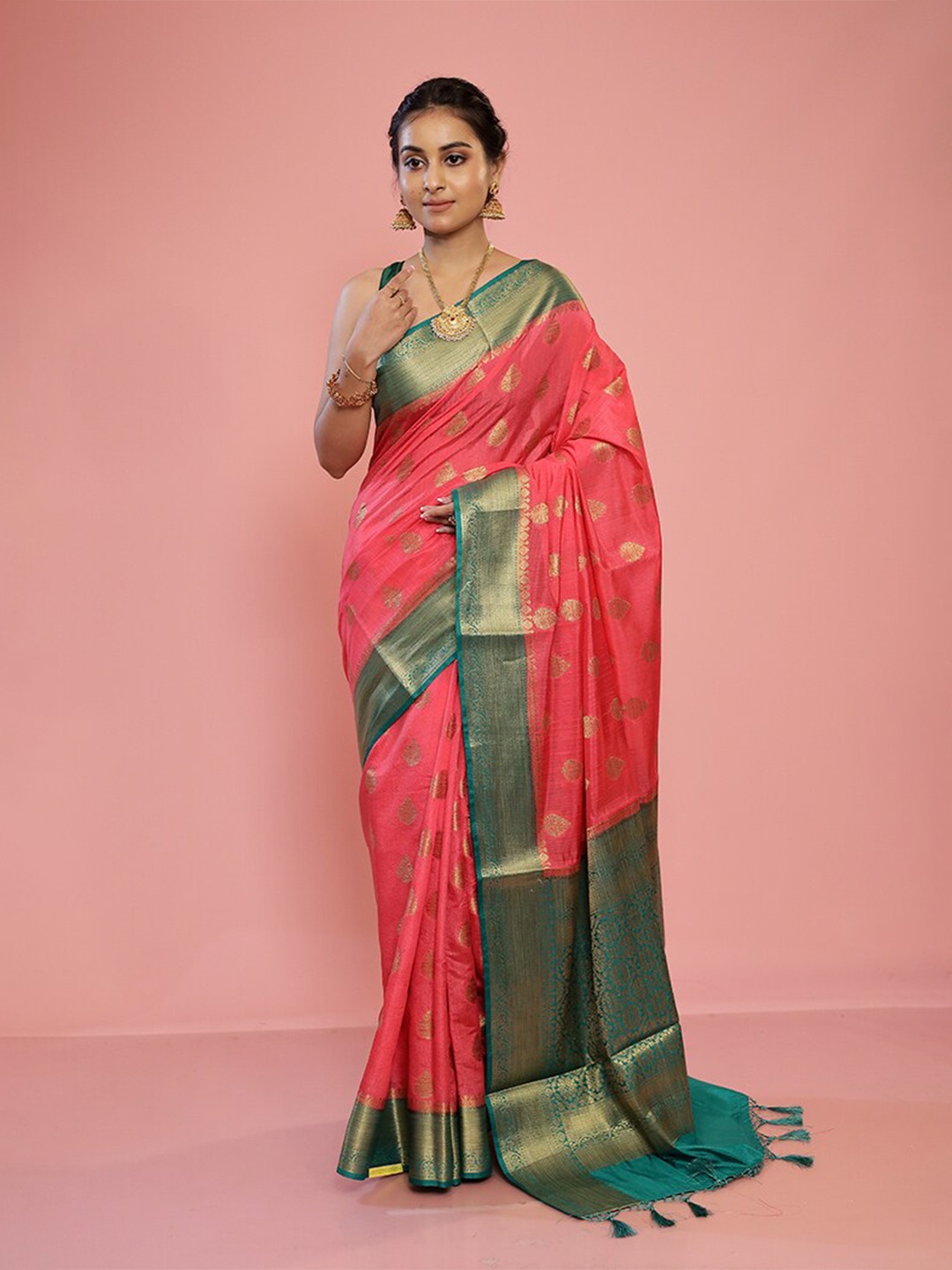 

AllSilks Ethnic Motif Woven Design Zari Saree, Pink