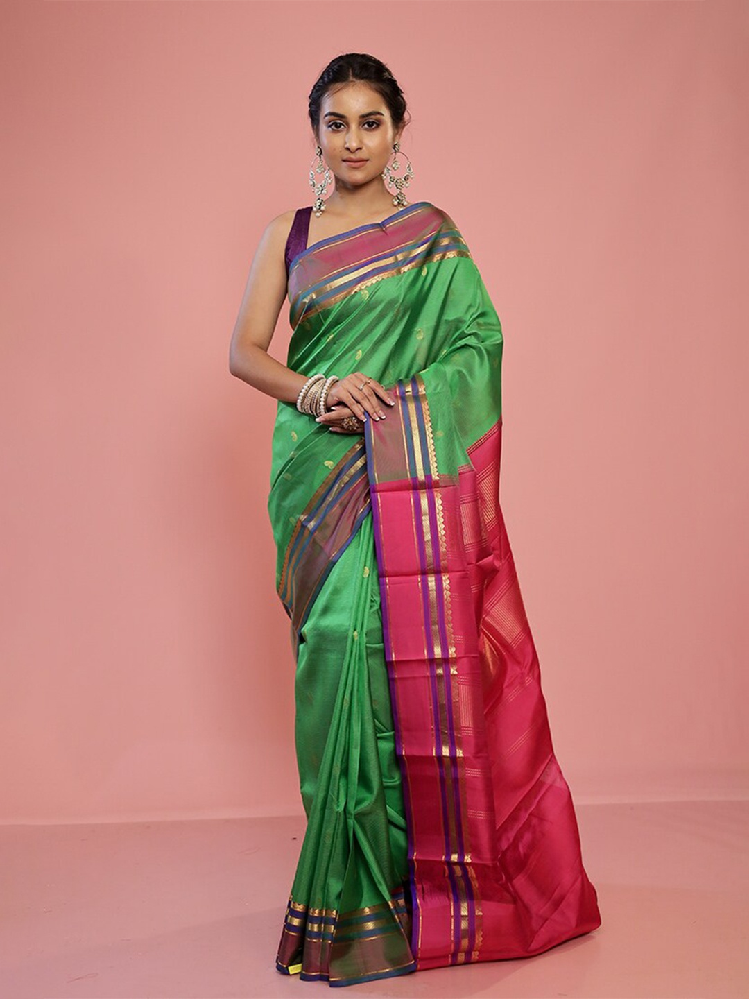 

AllSilks Ethnic Motif Woven Design Pure Silk Kanjeevaram Saree, Green