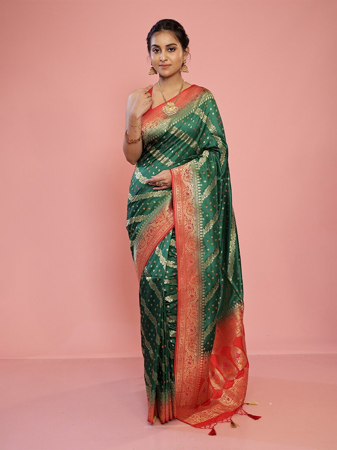 

AllSilks Ethnic Motifs Woven Design Saree, Green