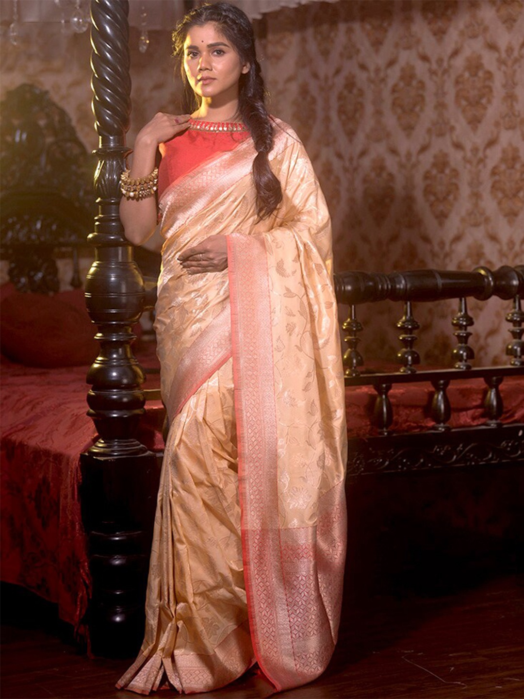 

AllSilks Woven Design Pure Silk Uppada Saree, Cream