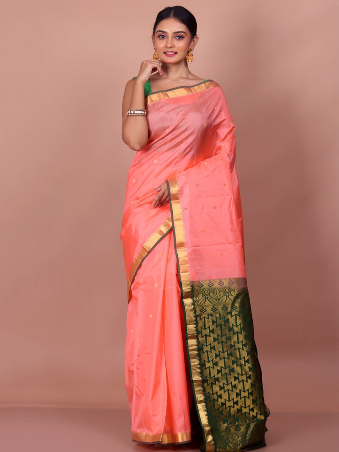 

AllSilks Woven Design Pure Silk Kanjeevaram Saree, Peach