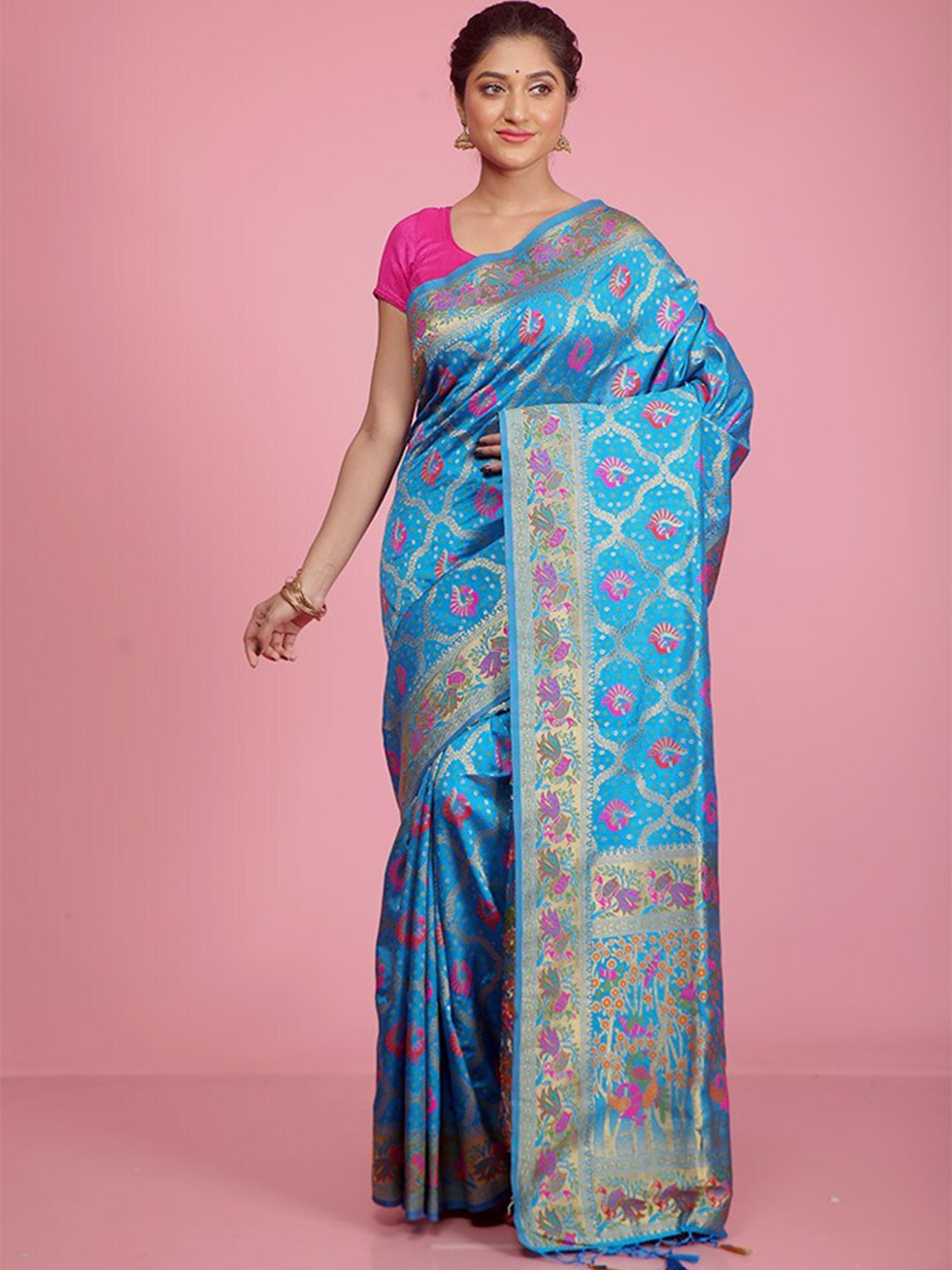 

AllSilks Ethnic Motifs Woven Design Zari Saree, Blue