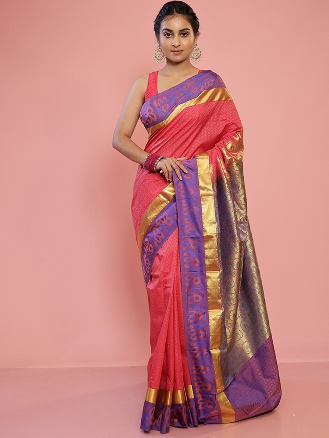 

AllSilks Ethnic Motifs Woven Design Pure Silk Kanjeevaram Saree, Pink