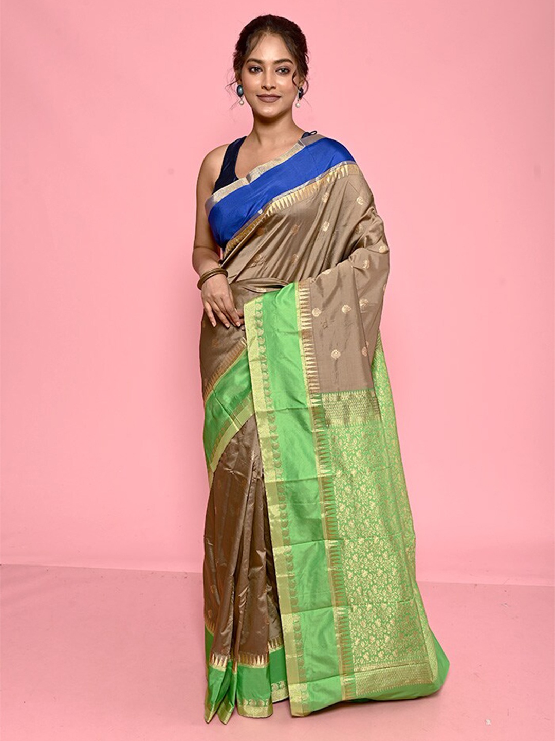 

AllSilks Grey Pure Silk Kanjeevaram Saree