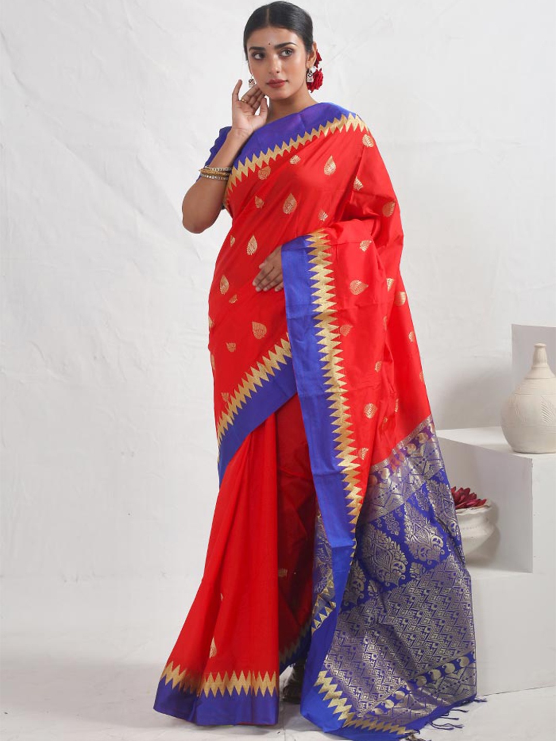 

AllSilks Ethnic Motif Woven Design Kanjeevaram Saree, Red