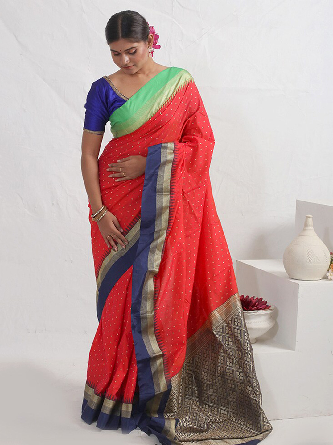 

AllSilks Ethnic Motif Woven Design Kanjeevaram Saree, Red