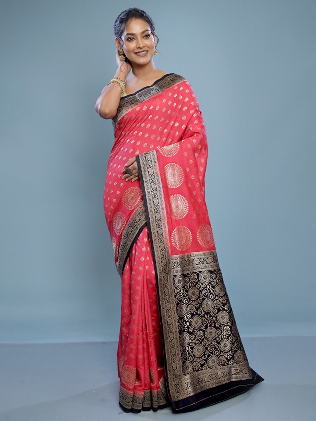 

AllSilks Ethnic Motifs Woven Design Saree, Pink