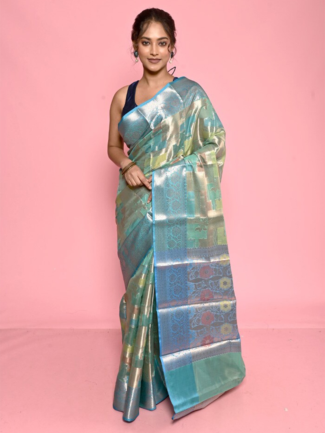 

AllSilks Ethnic Motif Woven Design Zari Saree, Blue