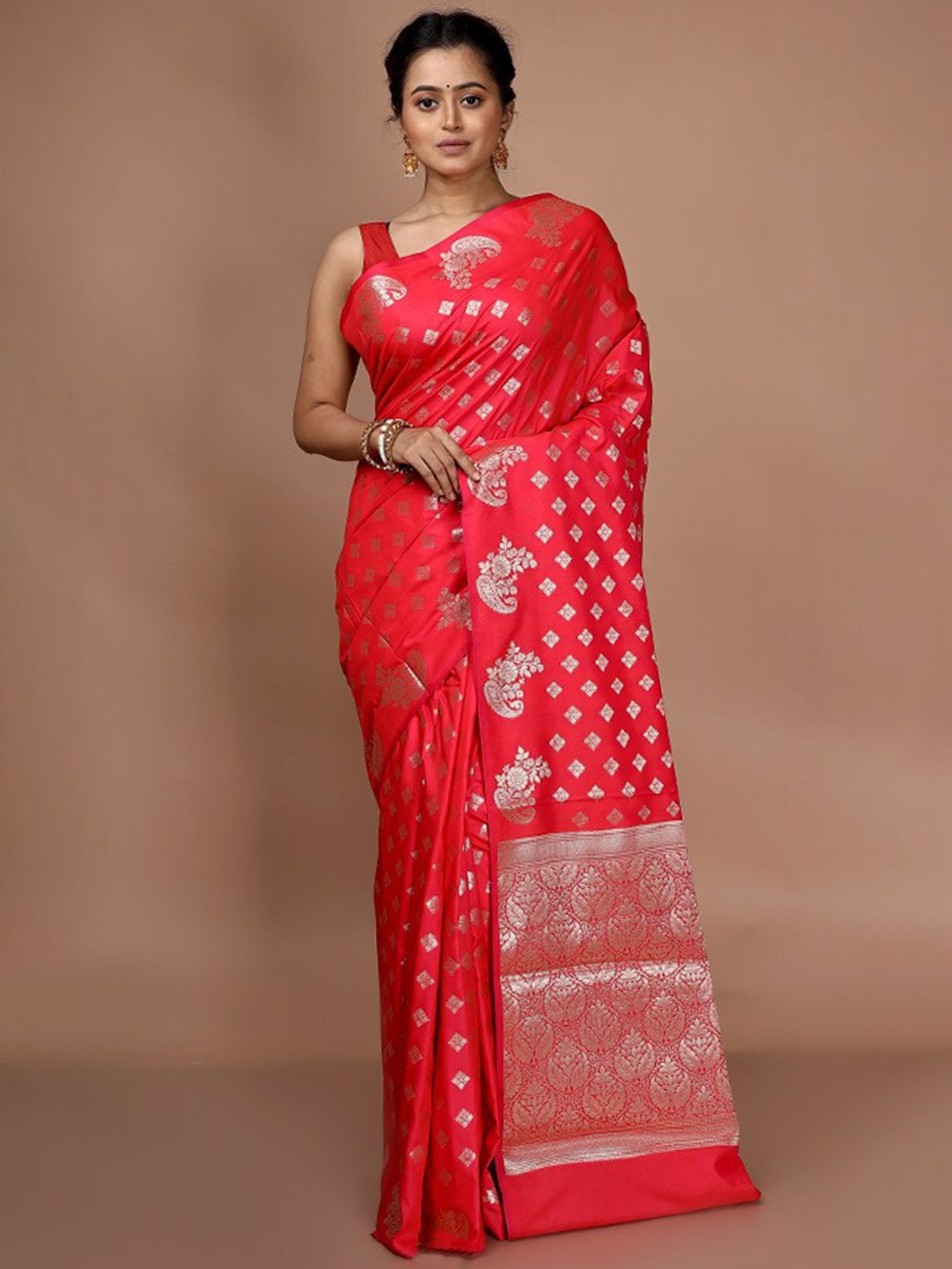 

AllSilks Ethnic Motif Woven Design Zari Saree, Pink