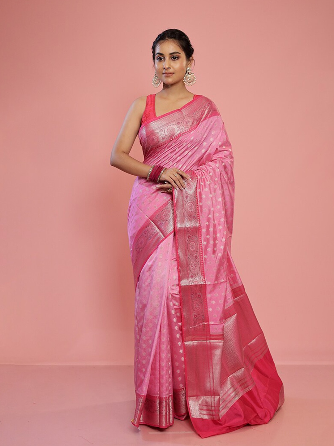 

AllSilks Ethnic Motifs Woven Design Zari Saree, Pink