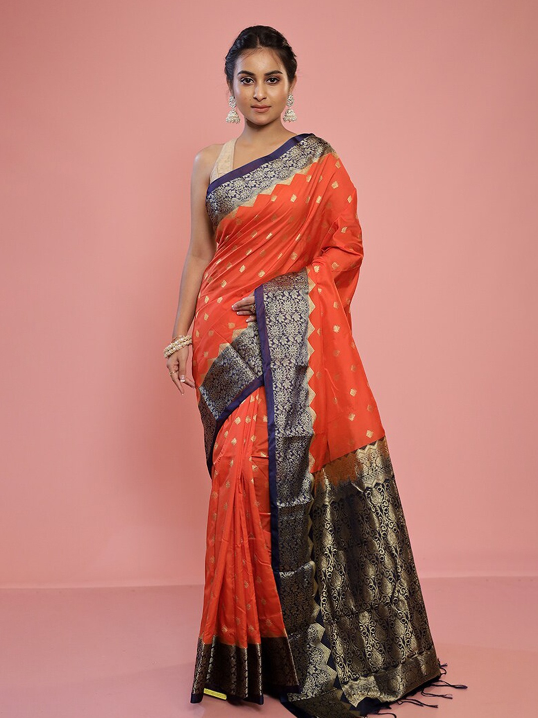 

AllSilks Ethnic Motifs Woven Design Pure Silk Kanjeevaram Saree, Rust