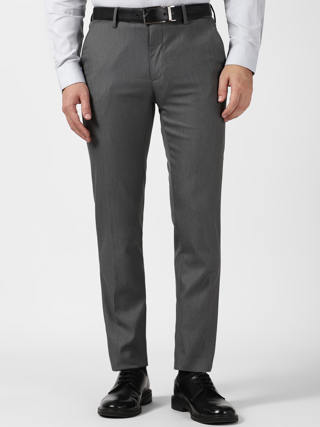 

Peter England Men Textured Slim Fit Mid Rise Formal Trousers, Grey