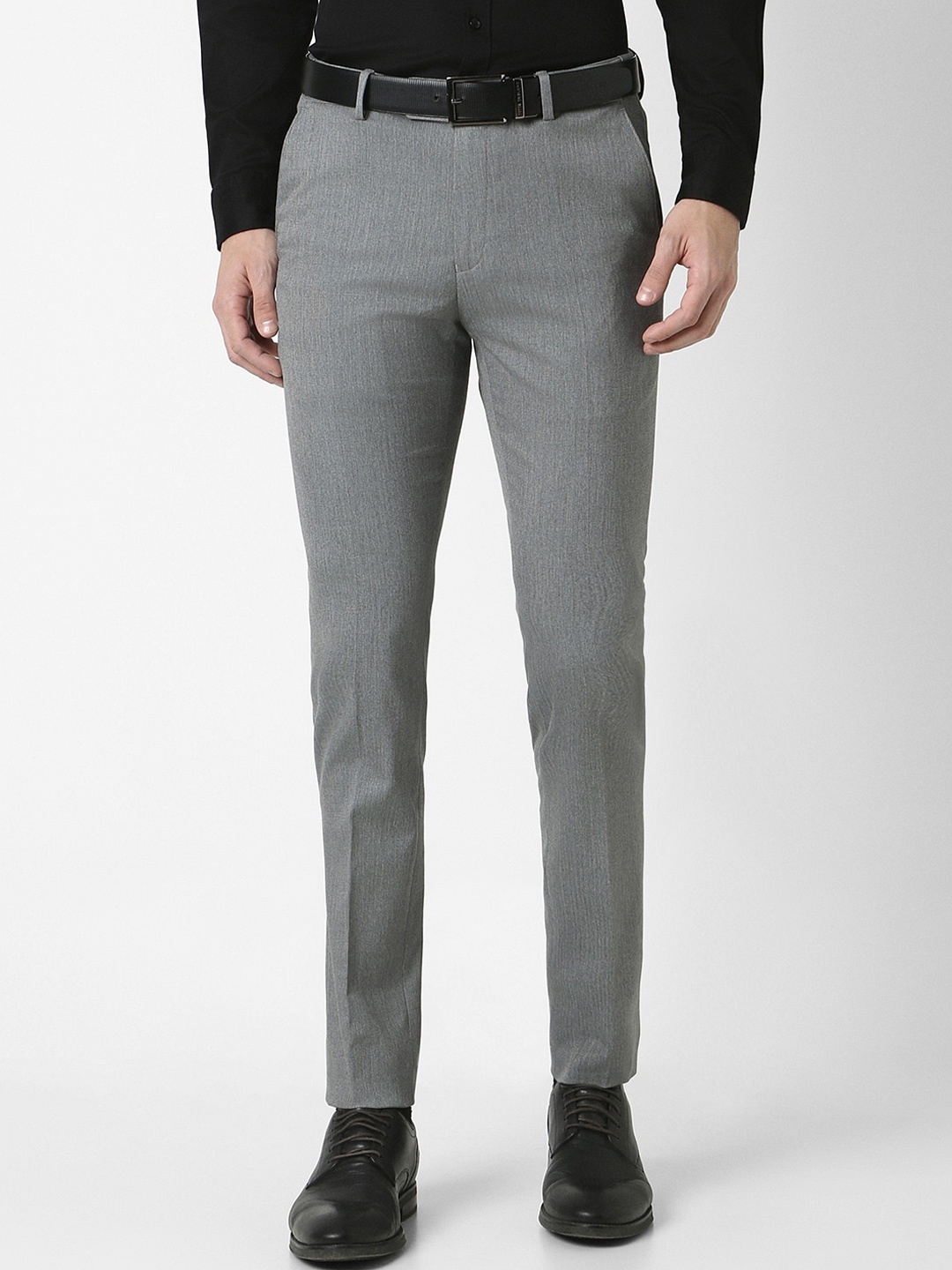 

Peter England Men Textured Slim Fit Mid Rise Formal Trousers, Grey