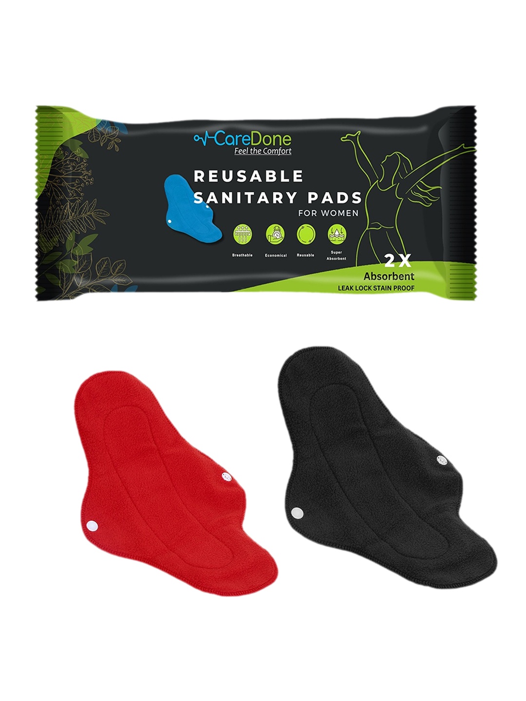 

CareDone Set Of 2 Reusable Very Absorbent Cloth Sanitary Pads, Red