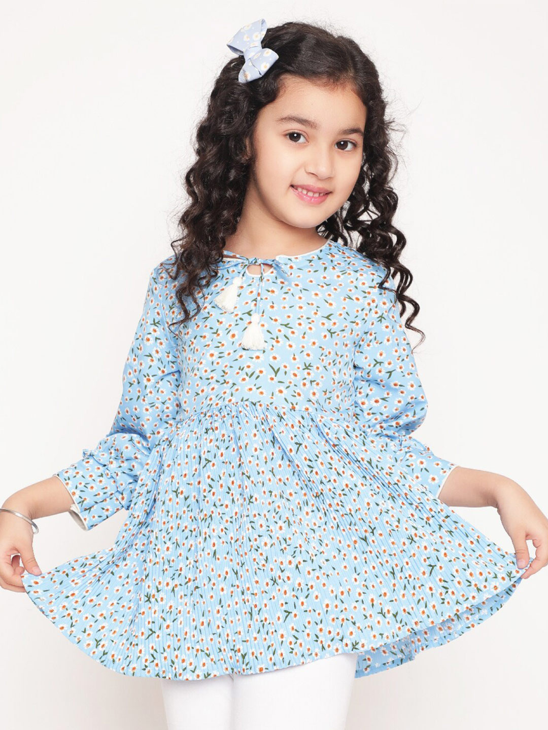 

BAESD Girls Floral Printed Peplum Top, Blue