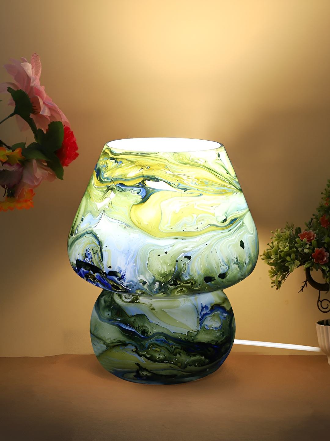 

Clovefry Green Glass Mushroom Shaped Table Lamp