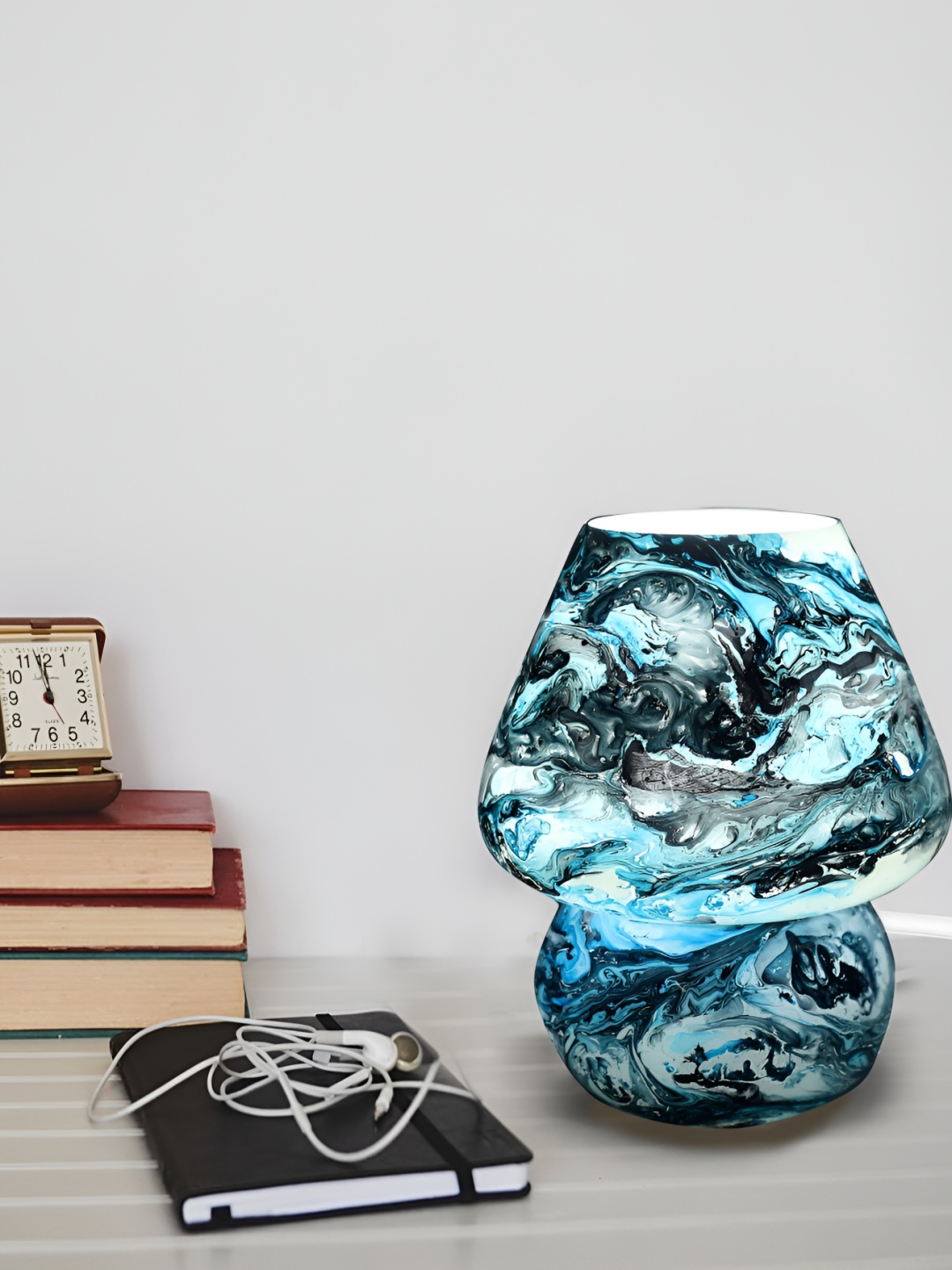 

Clovefry Blue & Blue Abstract Printed Mushroom Shaped Glass Table Lamp
