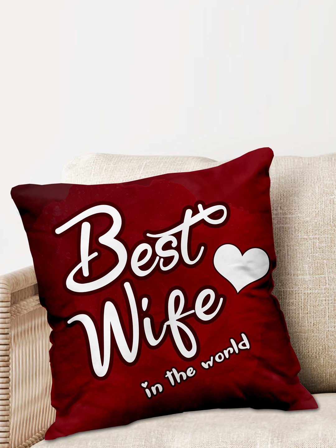 

ME & YOU Maroon-Coloured & White Printed Square Cushion