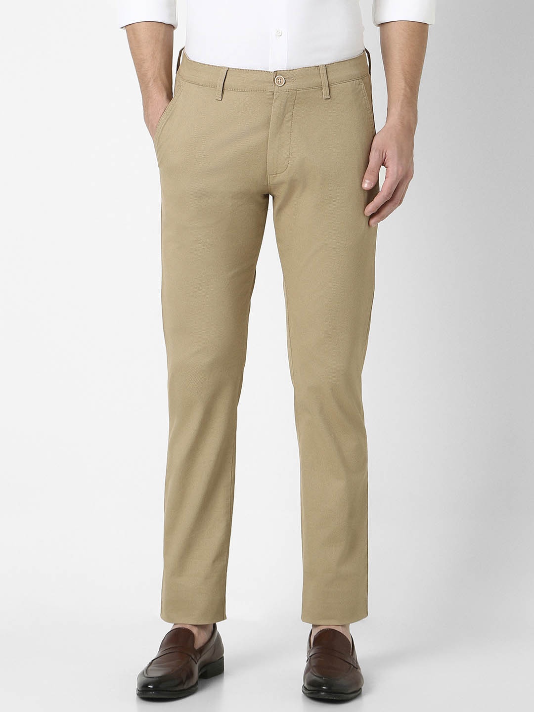 

Peter England Casuals Men Slim Fit Mid-Rise Trouser, Khaki