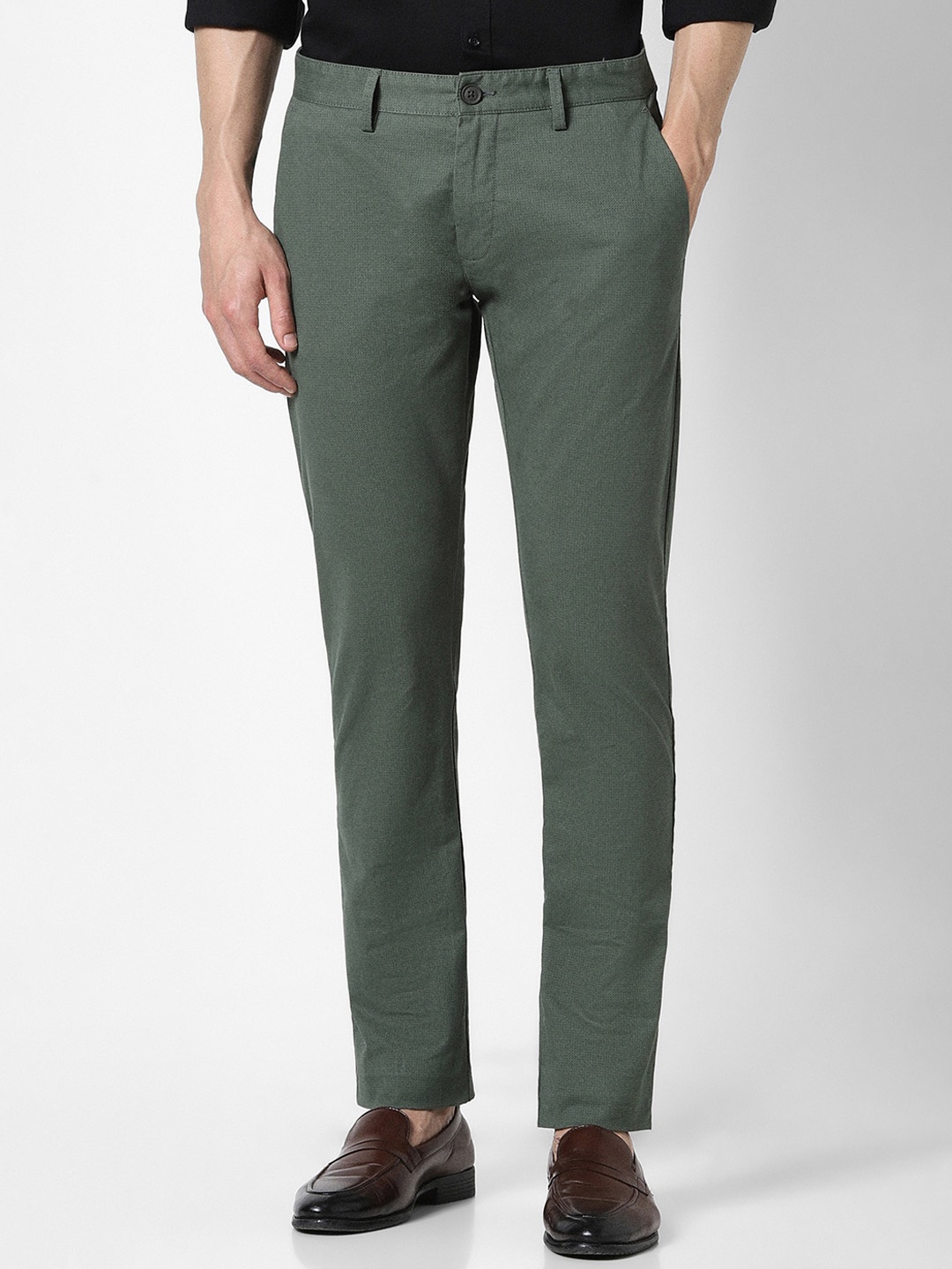

Peter England Casuals Men Skinny Fit Trousers, Olive