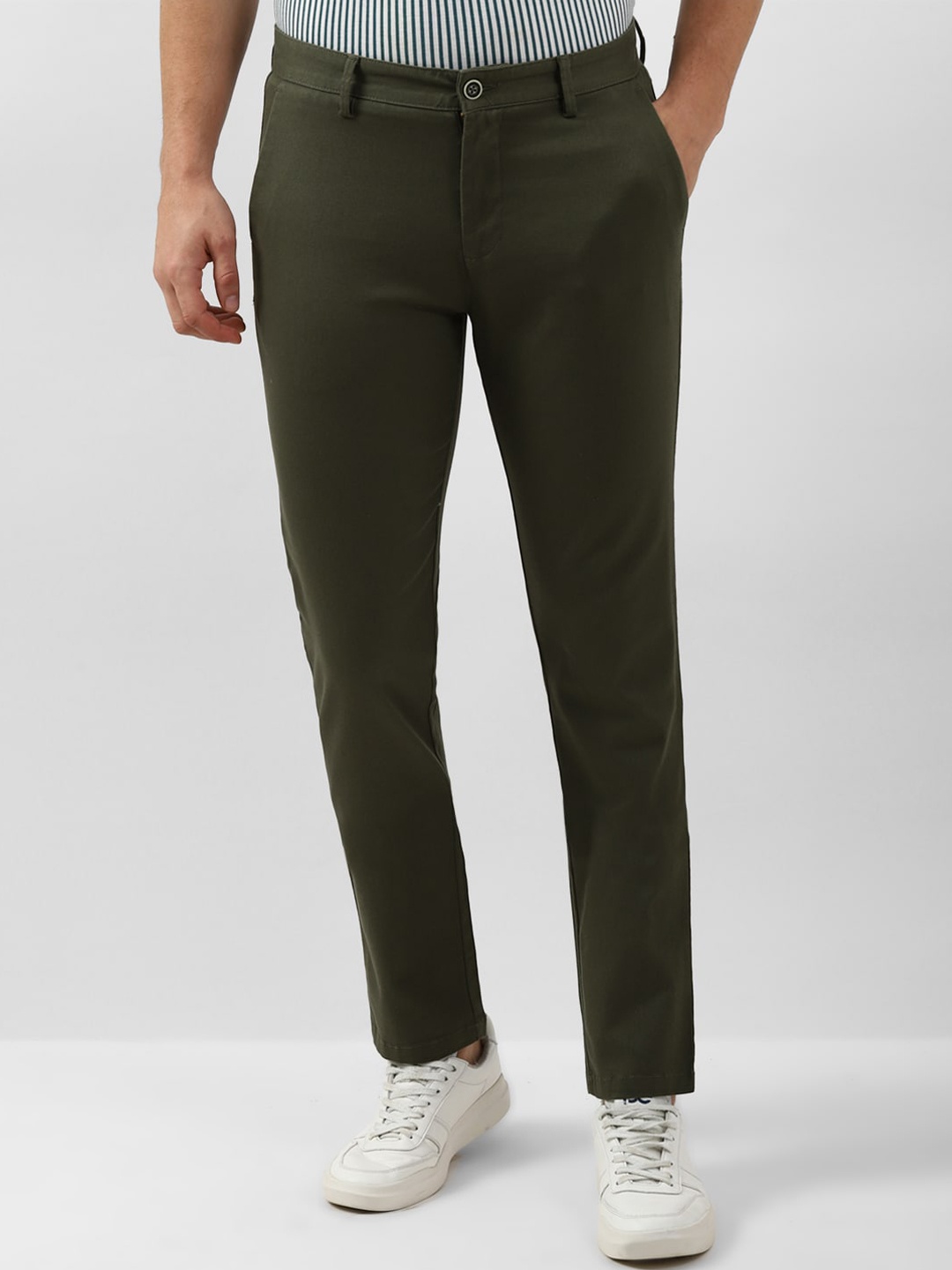 

Peter England Casuals Men Slim Fit Trousers, Olive