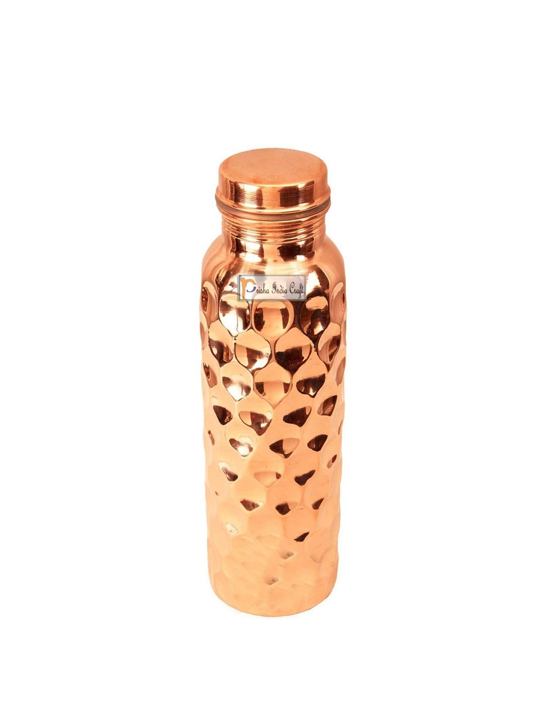 

PRISHA INDIA CRAFT Golden Textured Copper Water Bottle 900 ML, Gold