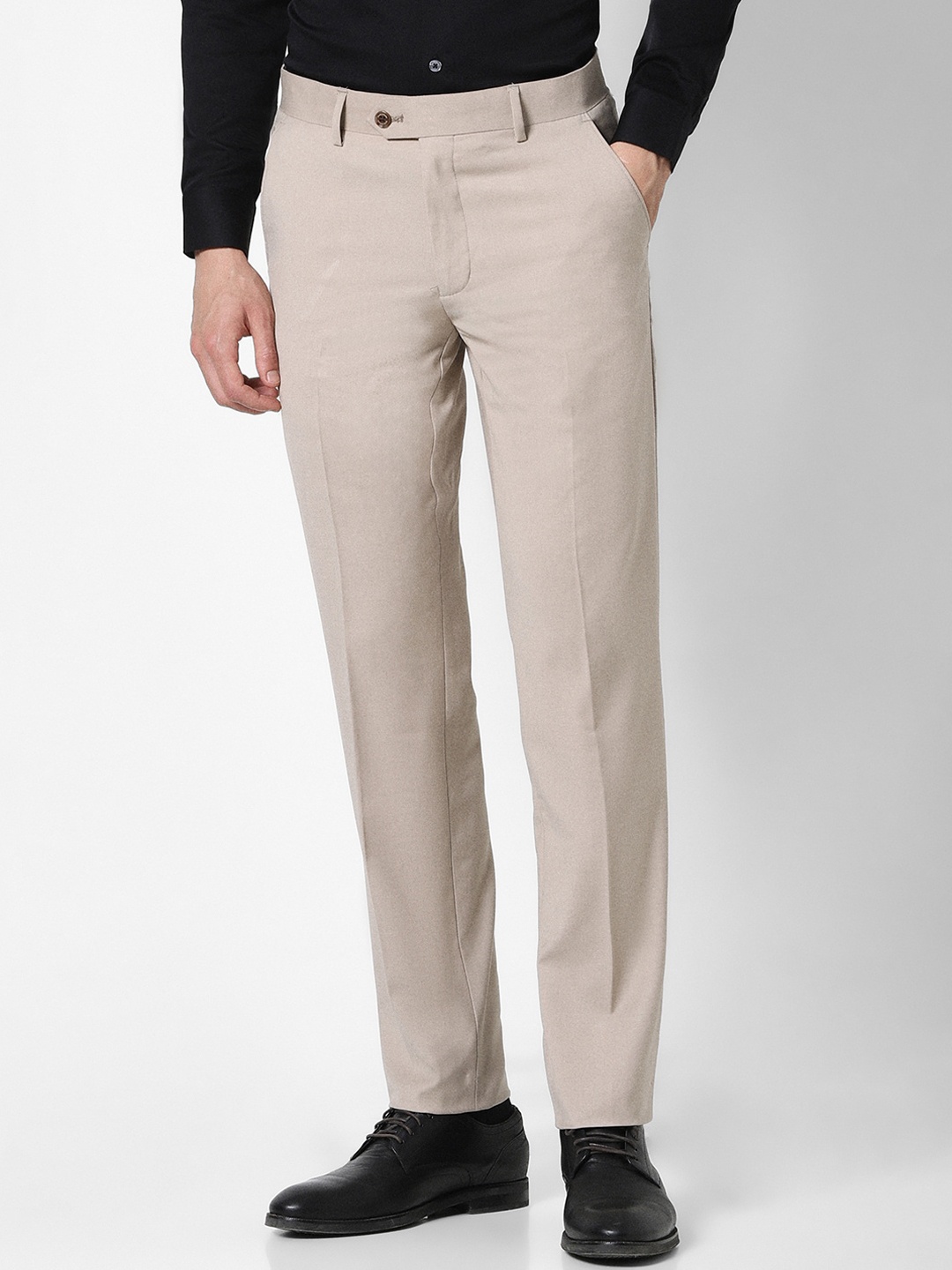 

Peter England Elite Men Slim Fit Formal Trousers, Beige