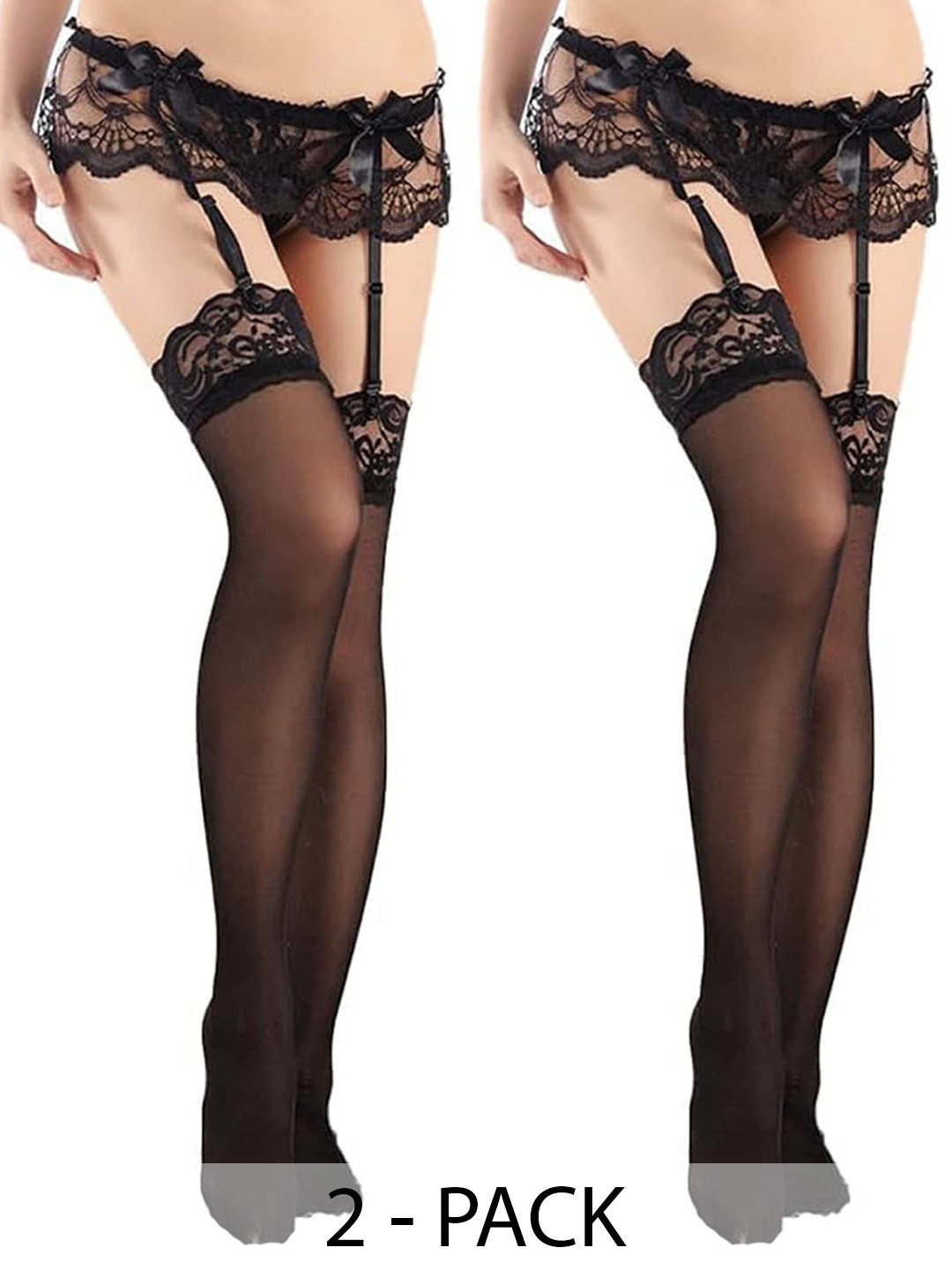 

BAESD Pack Of 2 Sheer Stockings With Belt, Black