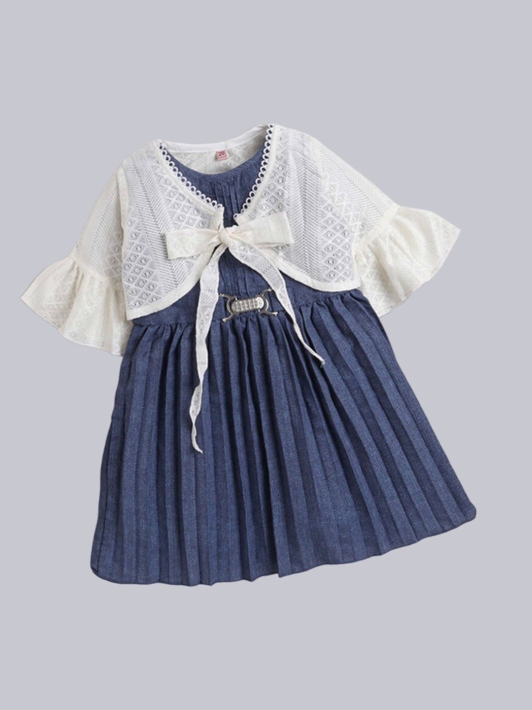 

The Magic Wand Girls Pleated Fit & Flare Dress With Shrug, Navy blue