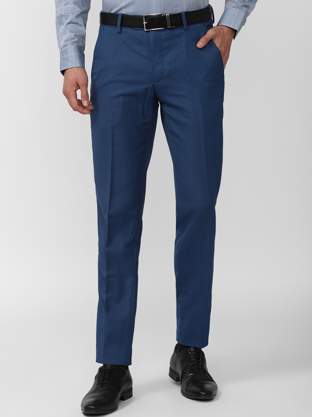 

Van Heusen Men Mid-Rise Slim Fit Formal Trousers, Navy blue