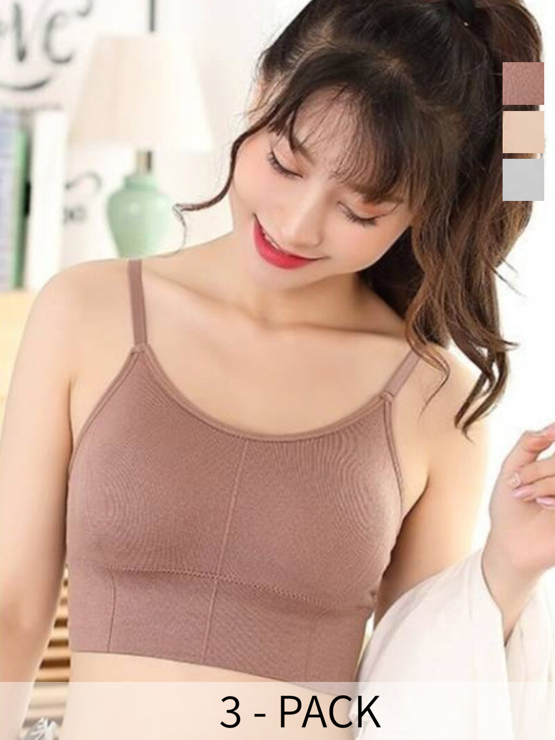 

UNDER 1000 Pack of 3 Full Coverage Rapid Dry T-shirt Bra with All Day Comfort, Brown