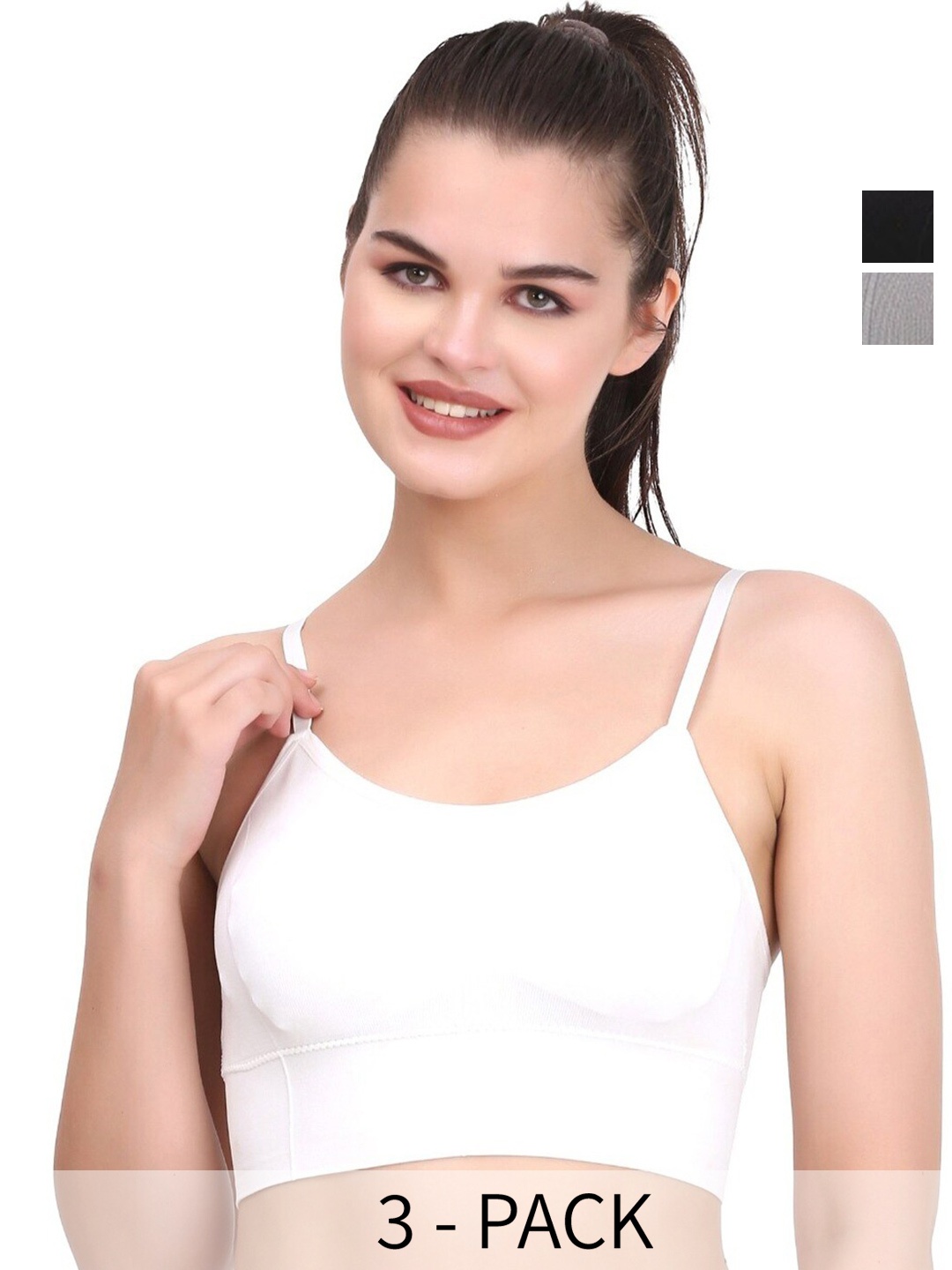 

UNDER 1000 Pack Of 3 Dry Fit Full Coverage Lightly Padded Cotton T-shirt Bra, White