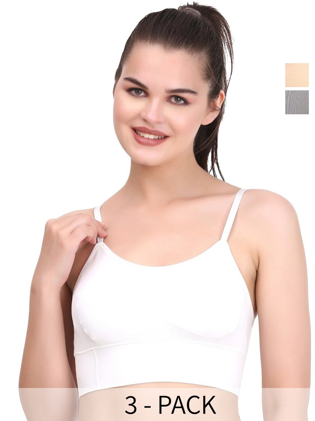 

UNDER 1000 Pack Of 3 Premium Bra Full Coverage Lightly Padded, Grey