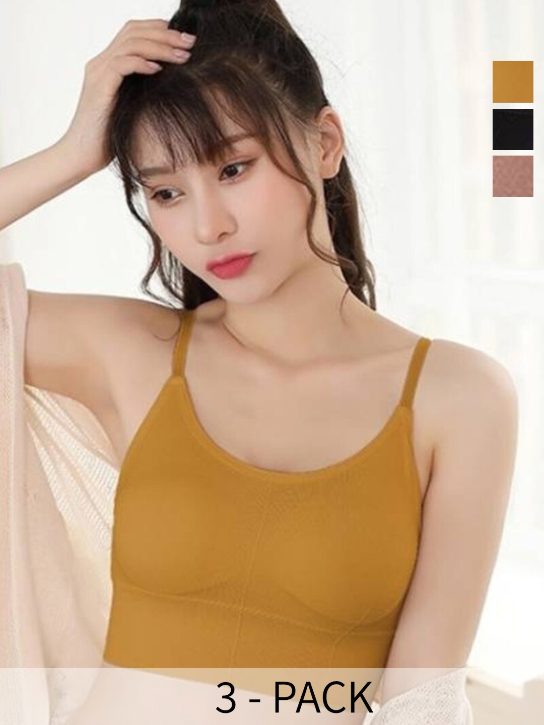 

UNDER 1000 Pack Of 3 Premium Bra Full Coverage Lightly Padded, Black